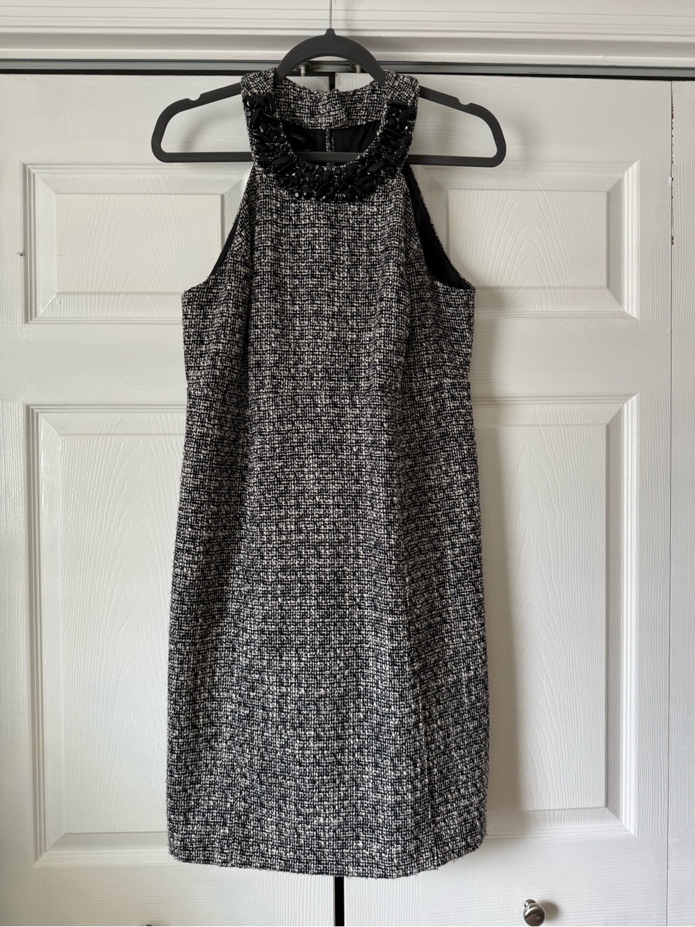 INC International Concepts Black & White Tweed Beaded Neckline Shift Dress